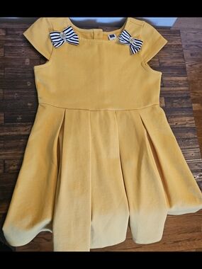 Janie and Jack Sunny Yellow Pleated Dress with Striped Bow Details
